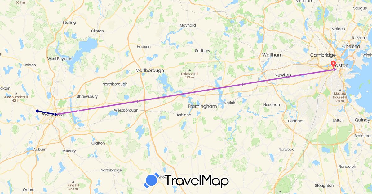 TravelMap itinerary: driving, train, hiking in United States (North America)